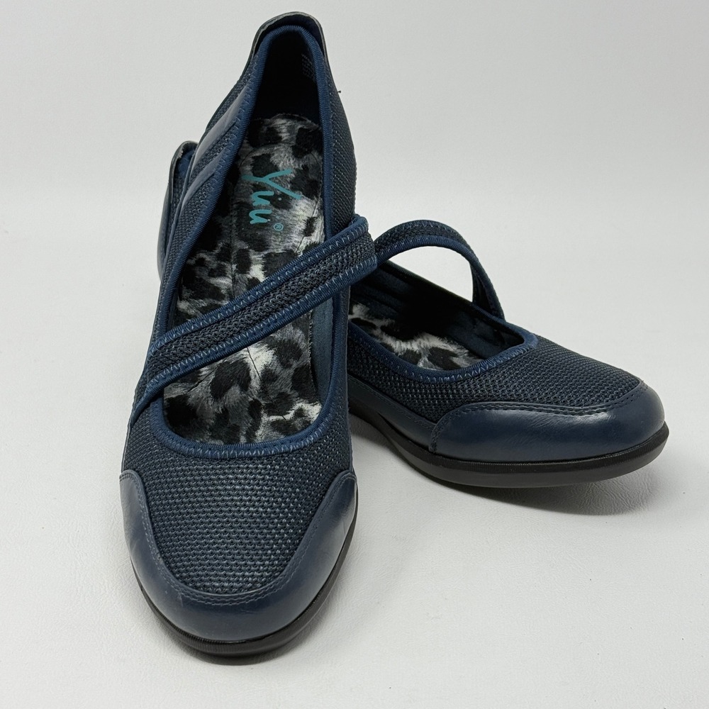 Yuu Wade Womens‎ Navy Blue Mesh Mary Jane Flats Shoes 9 M Preppy Boho Academia